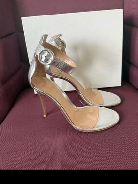 Gianvito Rossi Silver Metallic Clear-Strap Stiletto Sandals Eu 40 US 9-9.5